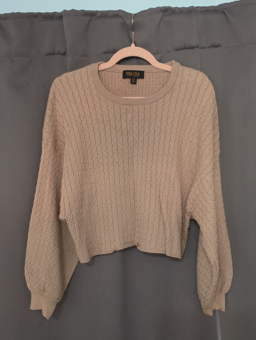 Truth Cropped Beige Cable Knit Crewneck Sweater